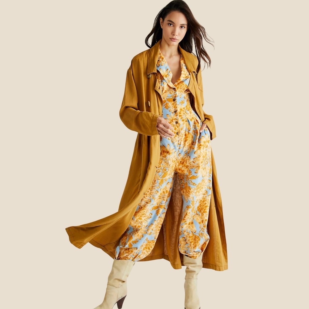 Free People Shasta Jumpsuit Floral Corduroy XS Blue Yellow Boho Utility Retro